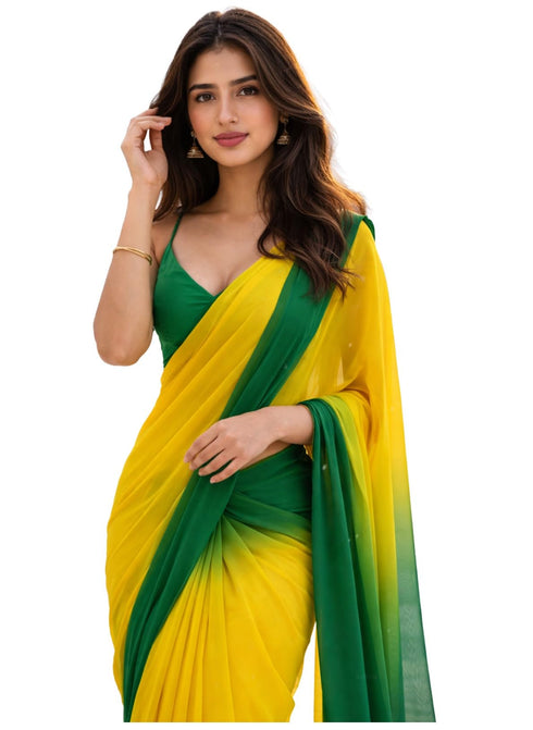 Vasthrlay Yellow Georgette Saree
