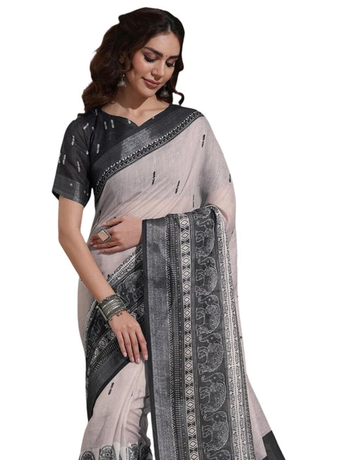 Vasthrlay Weaving Printed Beige Saree