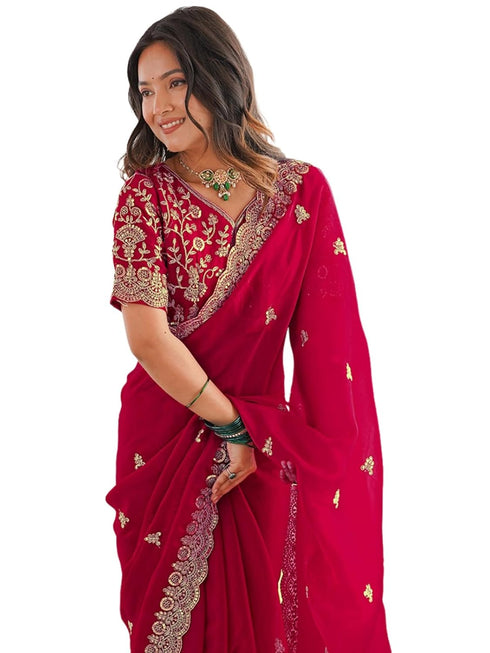 Vasthrlay Sequins Embroidery Green Saree