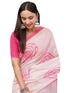 Vasthrlay Pink Womens Printed Linen Saree With Unstitched Blouse Piece