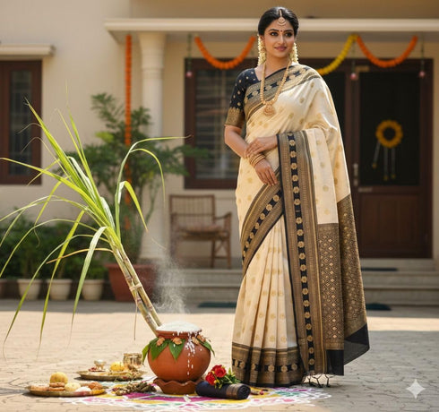 Vasthrlay Charcoal Banarasi Geometric Unstitched