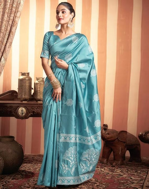 Vasthrlay Womens Kanjivaram Unstitched Dusty Pink Saree