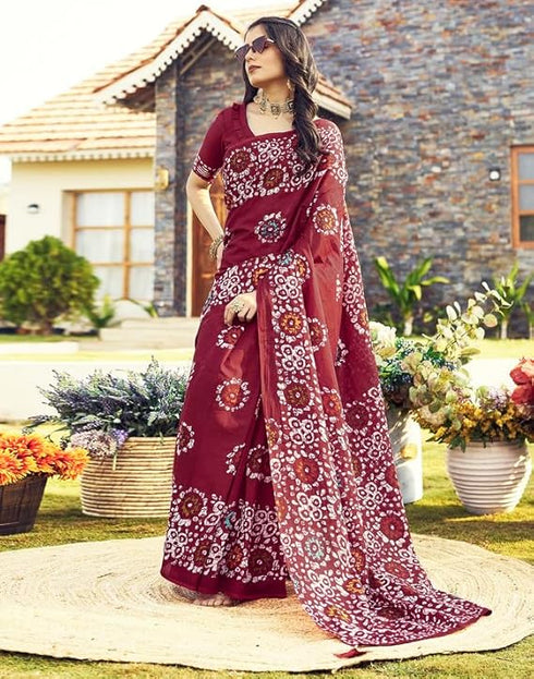 Vasthrlay Womens Printed Unstitched Beige Saree