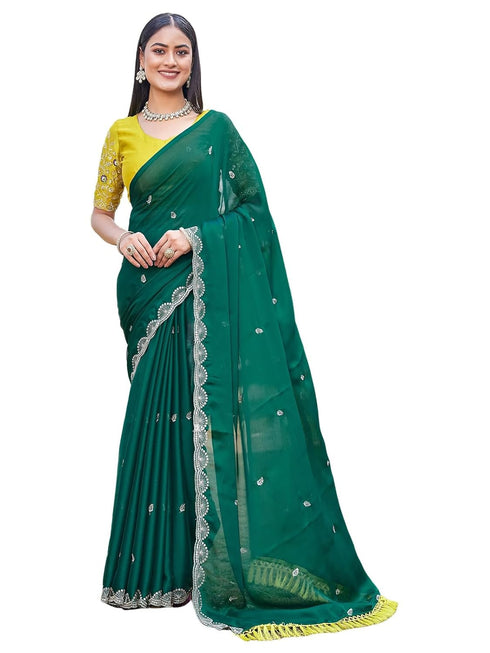 Vasthrlay Scalloped Embroidery Dark Saree