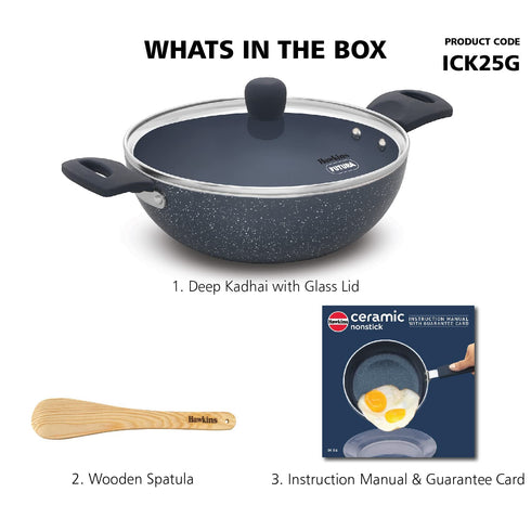 Hawkins Ceramic Nonstick 2.5 Litre Deep Kadhai