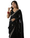 Vasthrlay Scalloped Embroidery Green Saree With Unstitched Blouse Piece