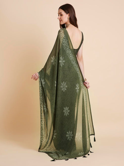 Vasthrlay Georgette Printed Unstitched Turquoise Saree