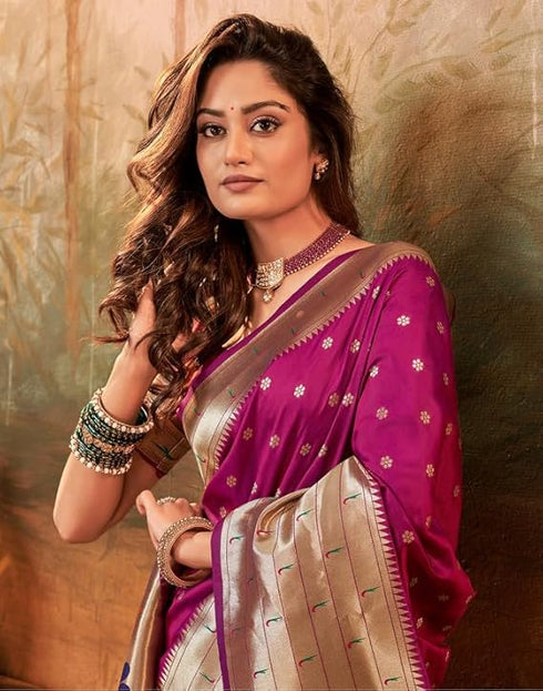Vasthrlay Paithani Jacquard Unstitched Red Saree