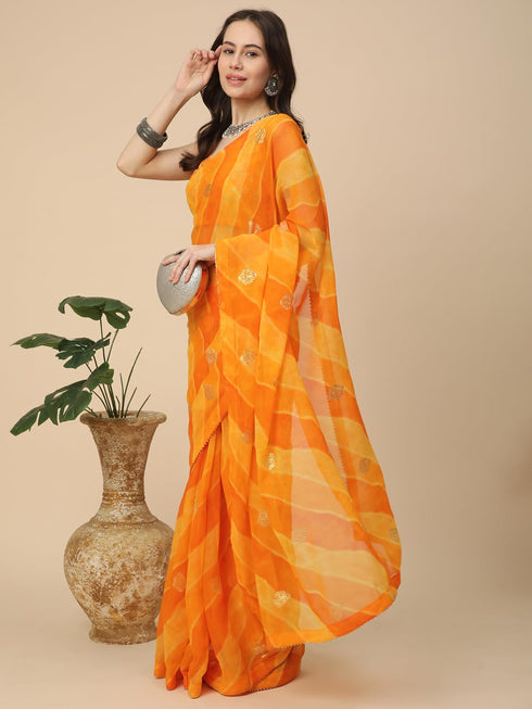 Vasthrlay Georgette Leheriya Embroidered Rani Saree
