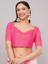 Vasthrlay Pink Printed Linen Saree With Unstitched Blouse Piece