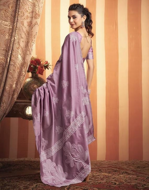 Vasthrlay Womens Kanjivaram Unstitched Dusty Pink Saree