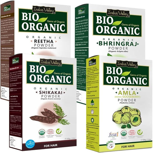 Indus Valley Organic Amla| Shikakai| Reetha And Bhringraj Powder For Hair And Skin Care