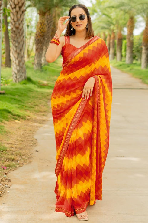 Vasthrlay Fashion Georgette Geometric Green Ethnic Wear