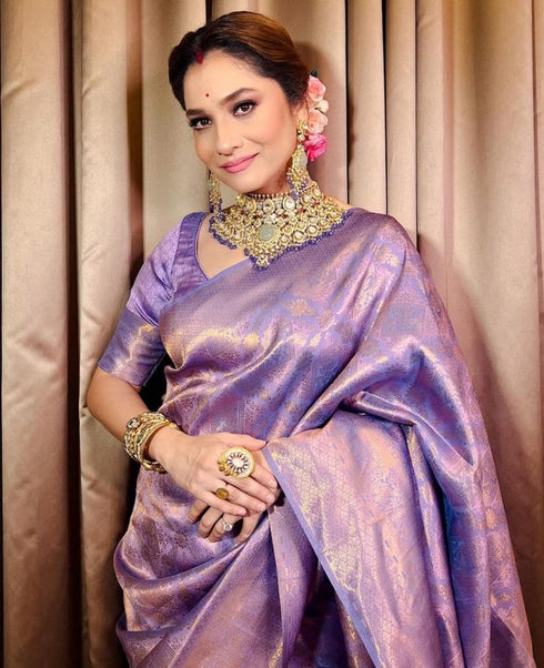 Vasthrlay Lavender Kanjivaram Wedding Saree