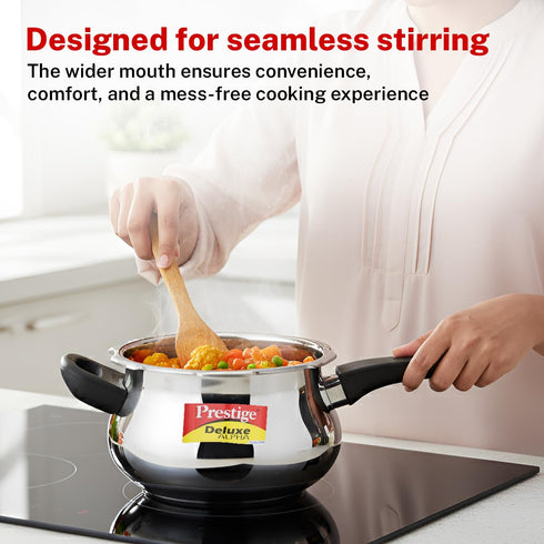 Prestige 3 Litre Stainless Steel Deluxe Alpha Svachh Outer Lid Pressure Cooker