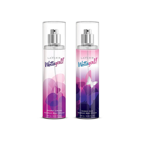 Layer'r Wottagirl Secret Crush and Amber Kiss Body Splash Combo Body Mist Long-Lasting Fruity