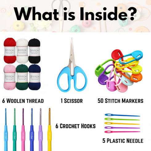 68 Pcs Crochet Starter Kit for Beginners with Crochet Thread, Learn to Crochet Set