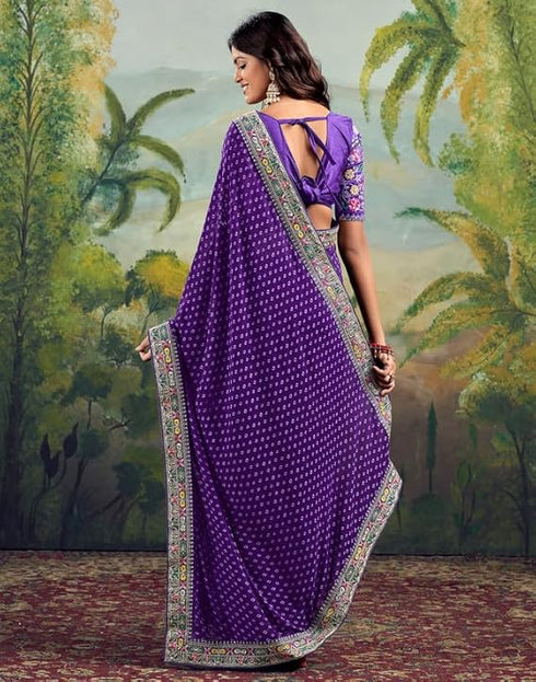Vasthrlay Georgette Embroidery Unstitched Green Saree