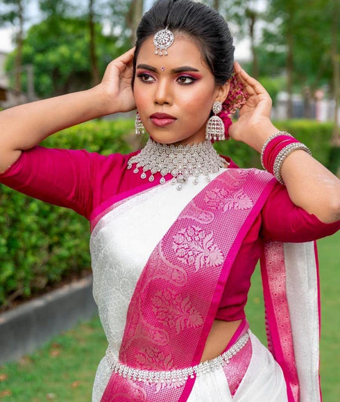Vasthrlay White Banarasi Saree