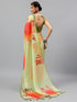 Vasthrlay Green Sheer Spring Floral Printed Art Chiffon Saree With Unstitched Blouse