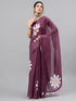 Vasthrlay Dark Purple Linen Floral Printed Saree With Solid Unstitched Linen Blouse Piece