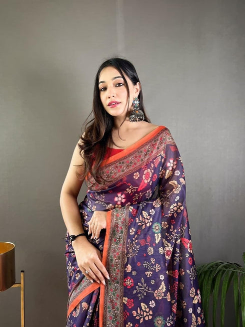 Vasthrlay Multicolor Contrast Kalamkari Unstitched