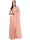 Vasthrlay Peach Womens Printed Linen Saree With Unstitched Blouse Piece