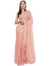 Vasthrlay Peach Womens Printed Linen Saree With Unstitched Blouse Piece