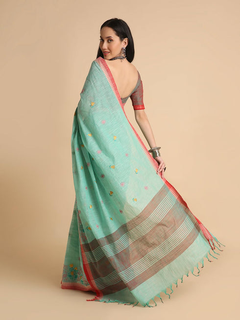 Vasthrlay Handloom Embroidered Apricot Saree
