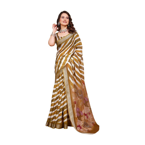 Vasthrlay Brown Unstitched Saree