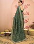 Vasthrlay Georgette Embroidery Unstitched Dark Green Saree