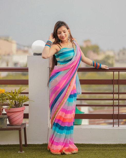 Vasthrlay Georgette Sequence Unstitched Multicolour Free Ethnic Wear