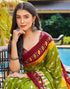 Vasthrlay Printed Pleated Unstitched Dark Green Saree