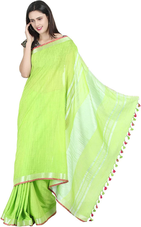 Vasthrlay Handloom Summer Contrast Vibrant Green