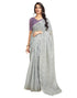 Vasthrlay Printed Striped Grey Saree With Purple Unstitched Blouse Piece