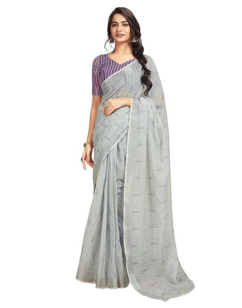 Vasthrlay Printed Striped Unstitched Peach Saree