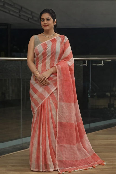Vasthrlay Striped Orange Kalamkari Bridal