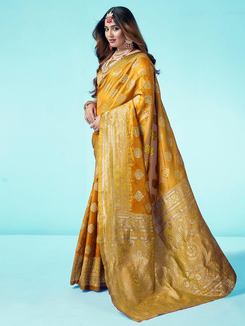 Vasthrlay Banarasi Jacquard Unstitched 3409s112n Turmeric