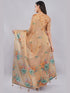 Vasthrlay Peach Floral And Solid Design Polyester Saree With Unstitched Blouse Piece