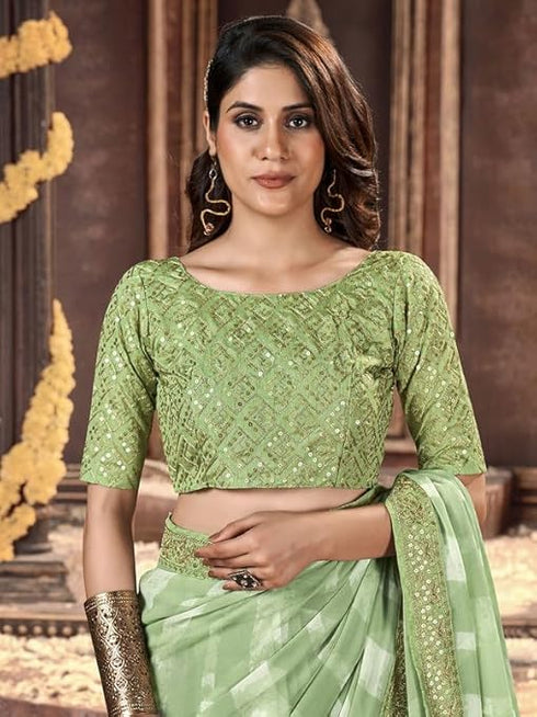 Vasthrlay Georgette Embroidery Unstitched Red Saree