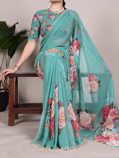 Vasthrlay Georgette Detailing Lightweight Breathable