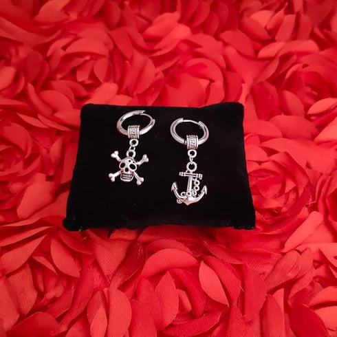M Men Style Gothic Skeleton Head with Wheel Ship Anchor Ship Piercing Jewelry