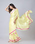 Vasthrlay Printed Kaftan Freehand Yellow Women's Floral Satin Silk Saree