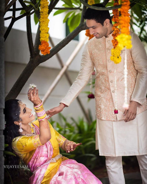 Vasthrlay Yellow Kanjivaram Designer Saree