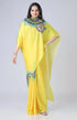 Vasthrlay Printed Kaftan Freehand Saree Yellow Soft Satin Saree