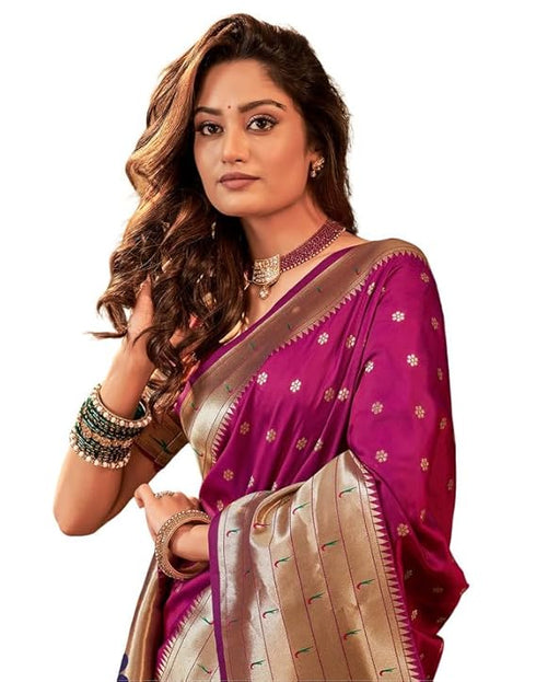 Vasthrlay Paithani Jacquard Unstitched Dark Green Saree