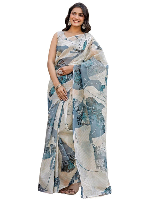 Vasthrlay Shimmer Printed Unstitched Light Green Saree