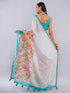 Vasthrlay Women'S Off White Chevron Printed Linen Saree With Unstitched Blouse