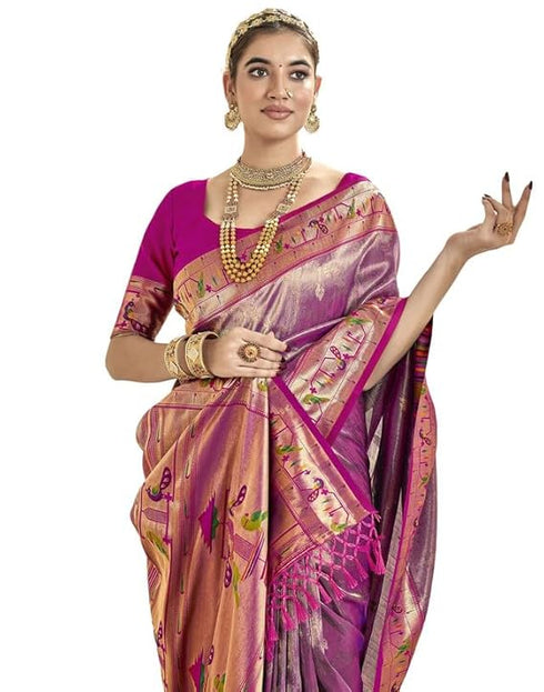 Vasthrlay Womens Paithani Unstitched Orange Saree