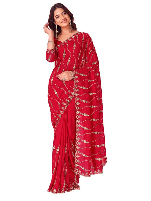 Vasthrlay Scalloped Maroon Saree